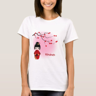 Japanese kokeshi doll at sakura blossoms name T-Shirt