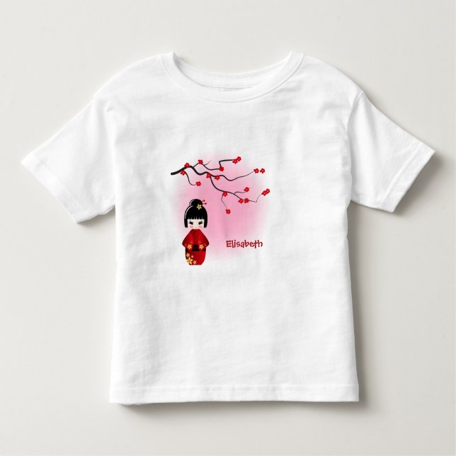 Japanese kokeshi doll at sakura name girl shirt (Front)