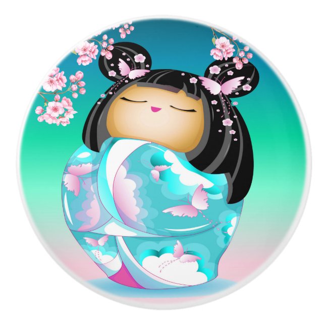 Japanese Kokeshi Doll Ceramic Knob (Front)