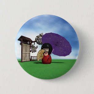 Japanese Kokeshi Doll Cherry Blossom Art 6 Cm Round Badge