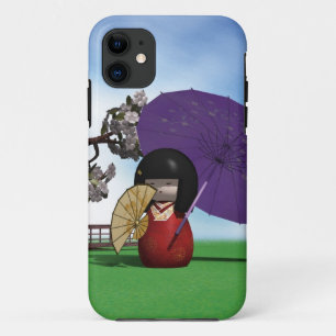 Japanese Kokeshi Doll Cherry Blossom Art iPhone 11 Case