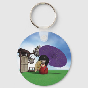 Japanese Kokeshi Doll Cherry Blossom Art Key Ring