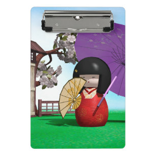 Japanese Kokeshi Doll Cherry Blossom Art Mini Clipboard