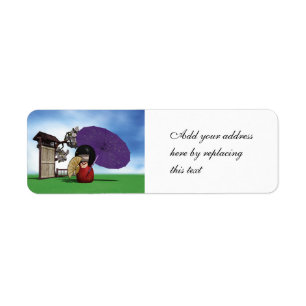 Japanese Kokeshi Doll Cherry Blossom Art Return Address Label