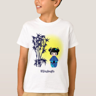 Japanese kokeshi doll during sunrise name girls T-Shirt