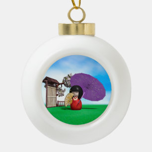 Japanese Kokeshi Doll Nursery Decor Ceramic Ball Christmas Ornament