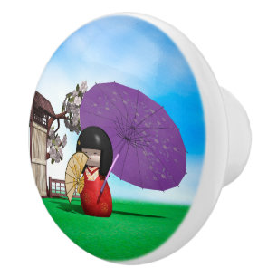 Japanese Kokeshi Doll Nursery Decor Ceramic Knob