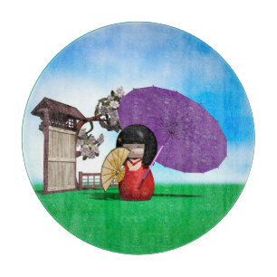 Japanese Kokeshi Doll Nursery Decor Cutting Board