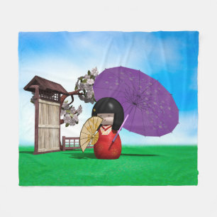 Japanese Kokeshi Doll Nursery Decor Fleece Blanket