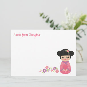 Japanese Kokeshi Doll Personalised Flat Note Card