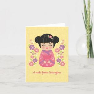 Japanese Kokeshi Doll Personalised Note Card