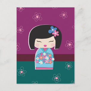 Japanese Kokeshi Doll (plum) postcard