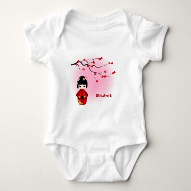 Japanese kokeshi doll sakura name baby girl shirt (Front)