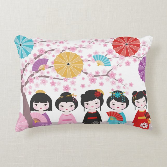 Japanese Kokeshi Dolls Decorative Cushion (Front)