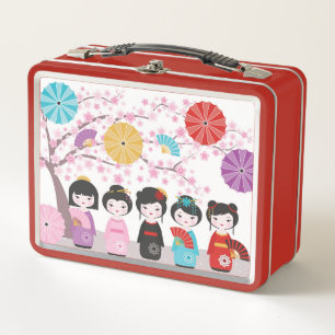 Japanese Kokeshi Dolls Metal Lunch Box