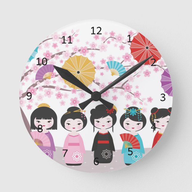 Japanese Kokeshi Dolls Round Clock (Front)