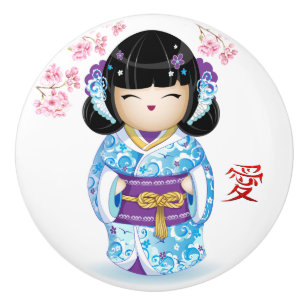 Japanese Kokeshi Love Doll Ceramic Knob