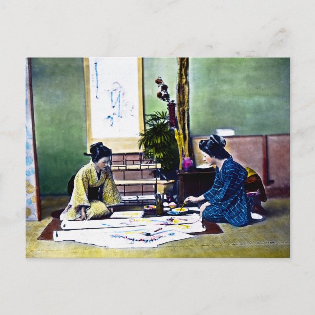 Japanese Ladies Painting a Kimono Traditional Postcard (Front)