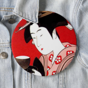 Japanese Lady Tea Serving Ceremony Art Print 6 Cm Round Badge