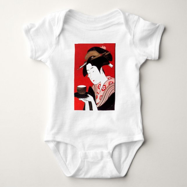 Japanese Lady Tea Serving Ceremony Art Print Baby Bodysuit (Front)