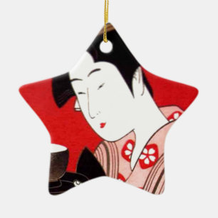 Japanese Lady Tea Serving Ceremony Art Print Ceramic Tree Decoration