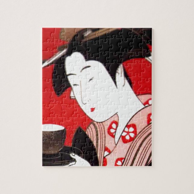 Japanese Lady Tea Serving Ceremony Art Print Jigsaw Puzzle (Vertical)