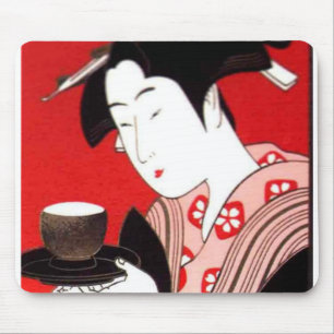 Japanese Lady Tea Serving Ceremony Art Print Mouse Pad