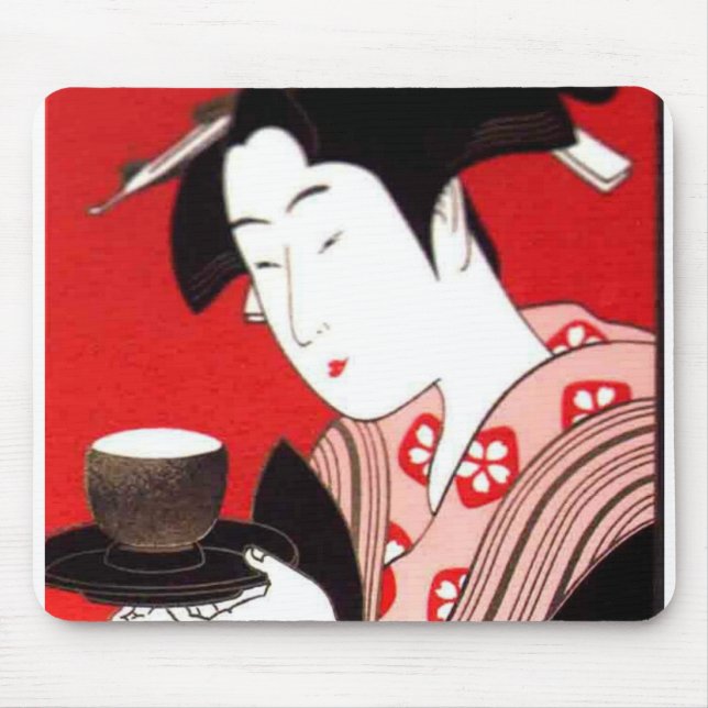 Japanese Lady Tea Serving Ceremony Art Print Mouse Pad (Front)