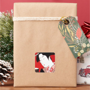 Japanese Lady Tea Serving Ceremony Art Print Square Sticker