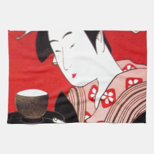 Japanese Lady Tea Serving Ceremony Art Print Towel