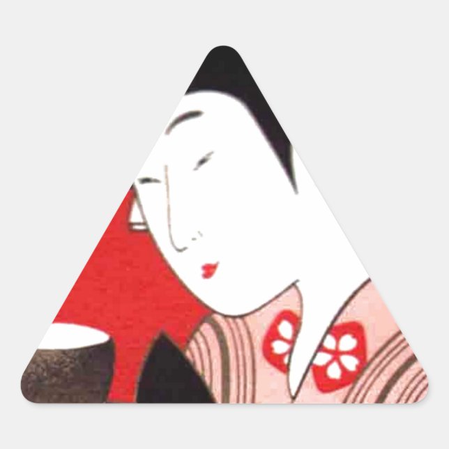 Japanese Lady Tea Serving Ceremony Art Print Triangle Sticker (Front)