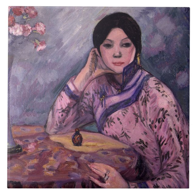 Japanese Lady with a Perfume Bottle Ceramic Tile (Front)