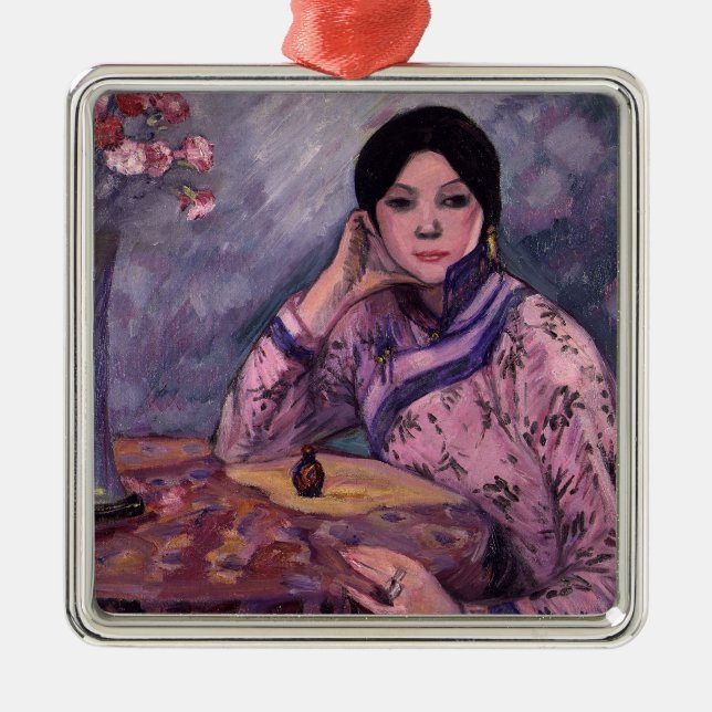 Japanese Lady with a Perfume Bottle Metal Ornament (Front)
