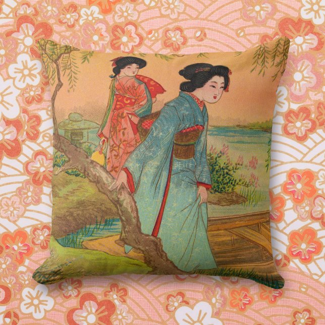 Japanese Lakeside Throw Pillow (Creator Uploaded)