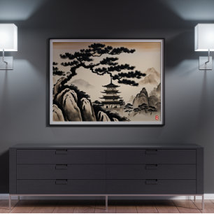 Japanese Landscape Ink Painting Poster