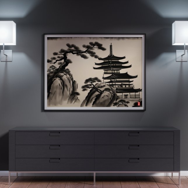 Japanese Landscape Ink Painting Poster (Japanese Landscape Ink Painting Poster)