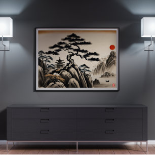 Japanese Landscape Ink Painting Poster