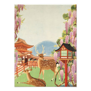 JAPANESE Landscape   sacred deer of Nara    temple Photo Print