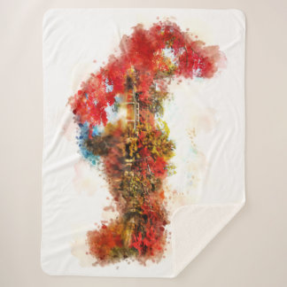 Japanese landscape sherpa blanket