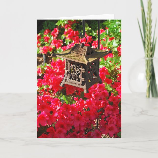 Japanese Lantern and Azaleas Greeting Card (Front)