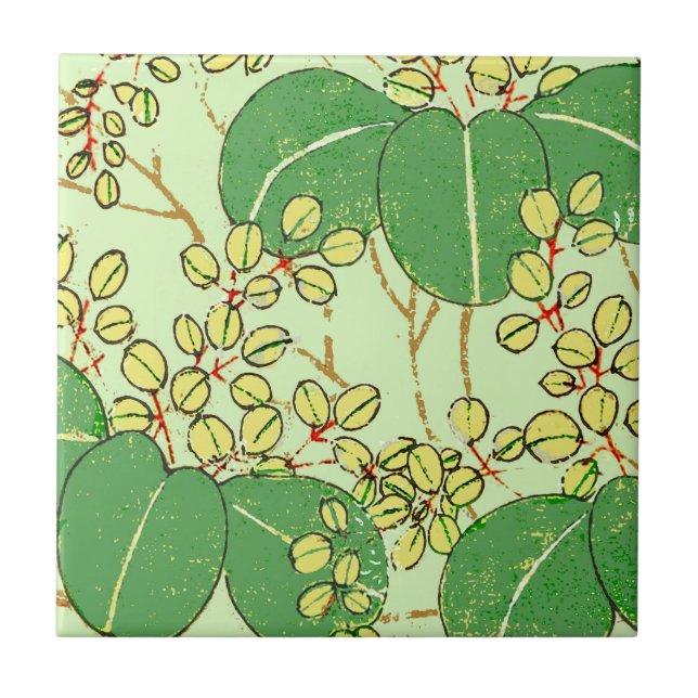 Japanese Leaf Floral Botanical Art Pattern Ceramic Tile (Front)