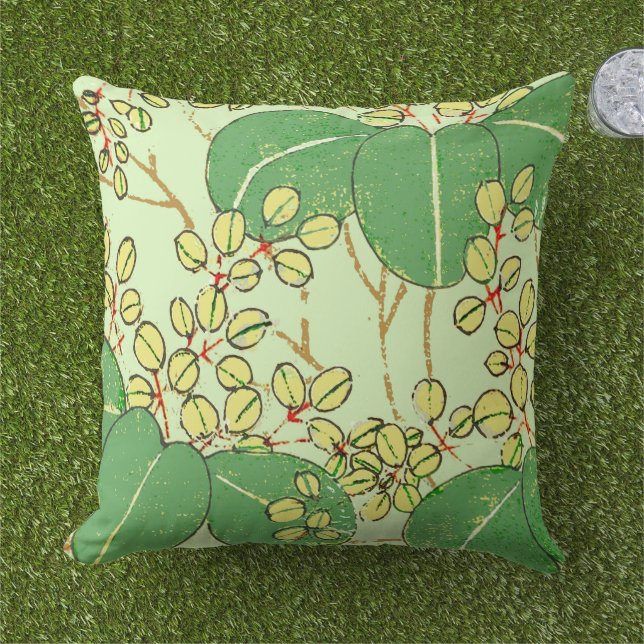 Japanese Leaf Floral Botanical Art Pattern Cushion (Grass)