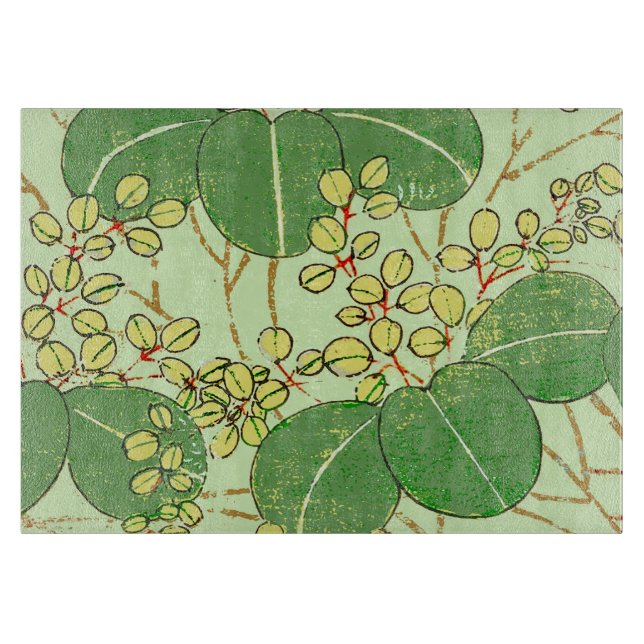 Japanese Leaf Floral Botanical Art Pattern Cutting Board (Front)