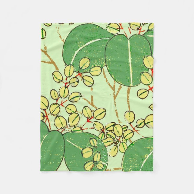 Japanese Leaf Floral Botanical Art Pattern Fleece Blanket (Front)