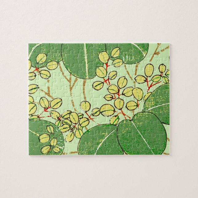 Japanese Leaf Floral Botanical Art Pattern Jigsaw Puzzle (Horizontal)