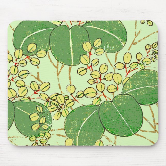 Japanese Leaf Floral Botanical Art Pattern Mouse Pad (Front)
