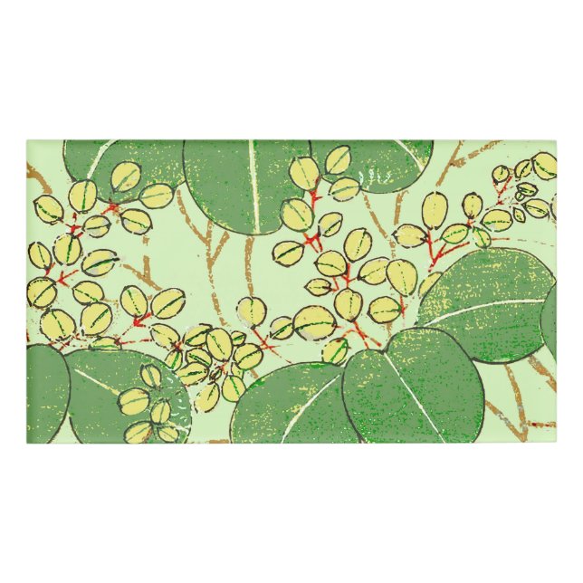 Japanese Leaf Floral Botanical Art Pattern Name Tag (Front)