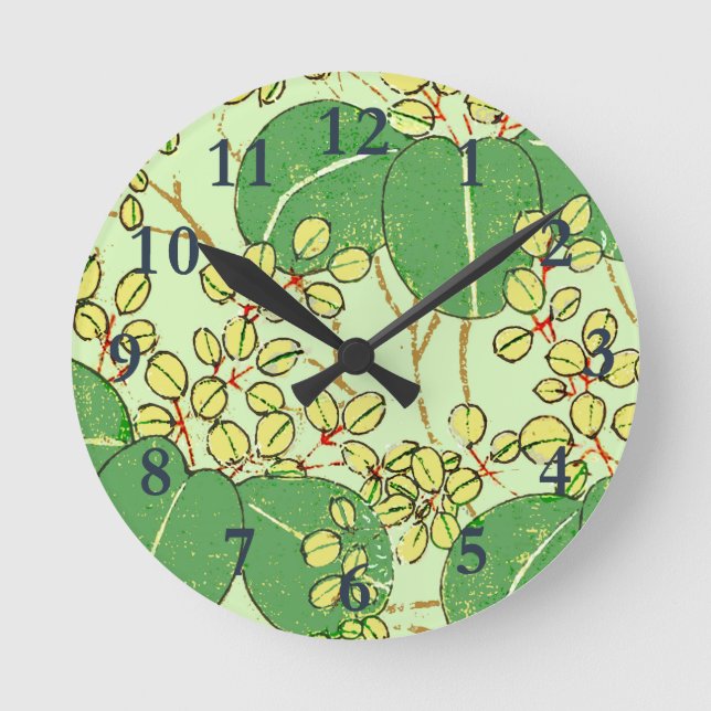 Japanese Leaf Floral Botanical Art Pattern Round Clock (Front)