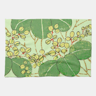 Japanese Leaf Floral Botanical Art Pattern Tea Towel