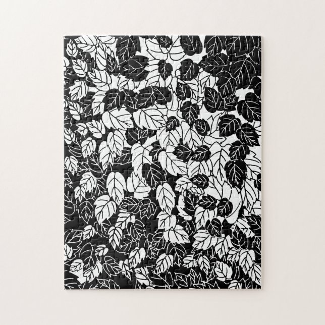 Japanese Leaf Print, Black and White Jigsaw Puzzle (Vertical)